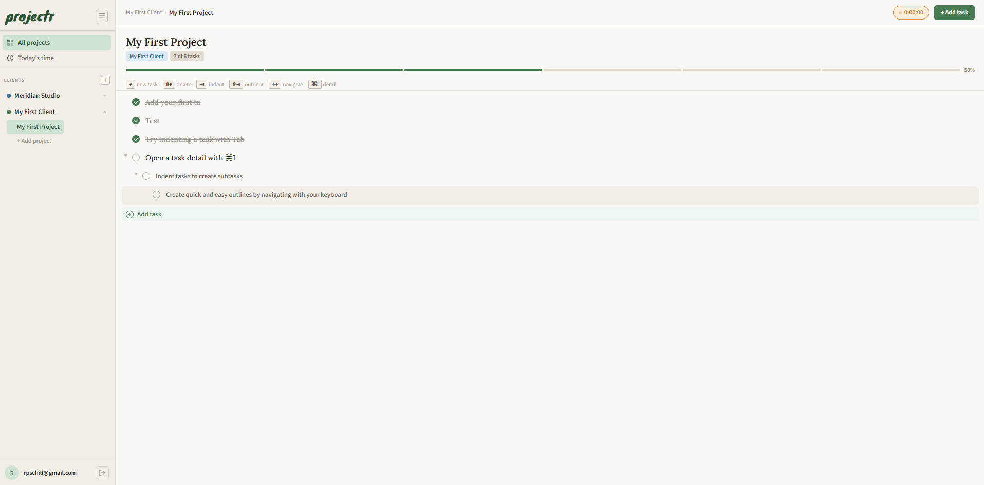 projectr task management app interface
